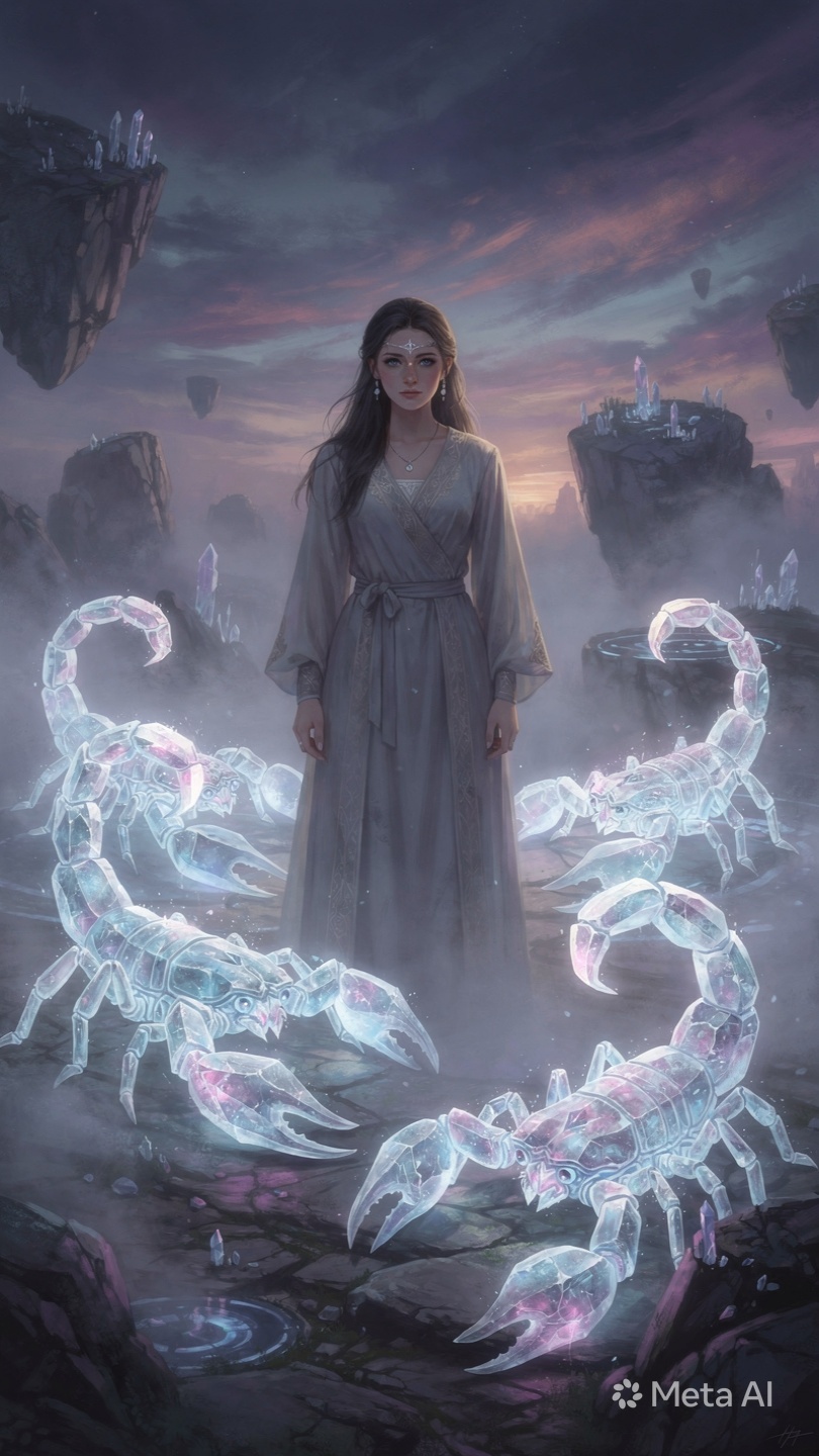 Ilustración mística de un escorpión rodeado de runas ancestrales bajo la luz de la luna llena